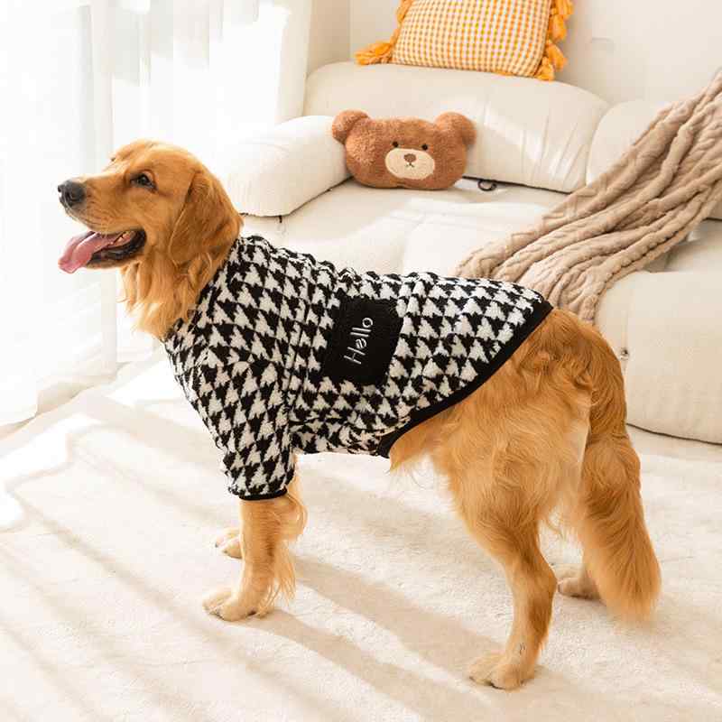 Rakuten - 犬服 大型犬 ゴールデン ラブラドール コーギー フリースウェア 千鳥格子 ポケット付き ポリエステル 防寒 暖かい カジュアル 秋冬 散歩 ブラック ブラウン系