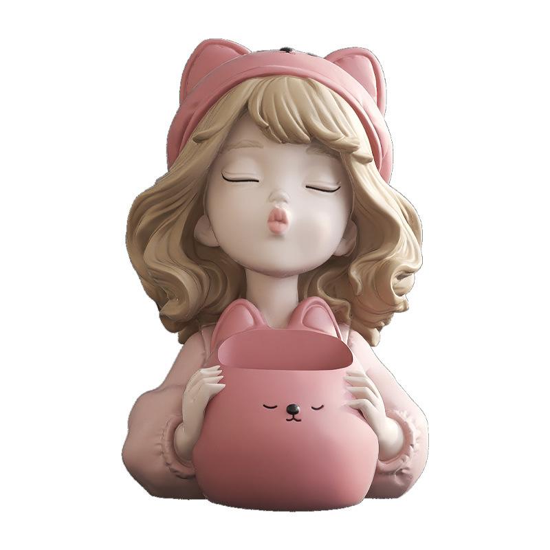 インテリア雑貨 女の子 ガールズ かわいい 樹脂製 ペン立て 筆立て 置物 オブジェ ...