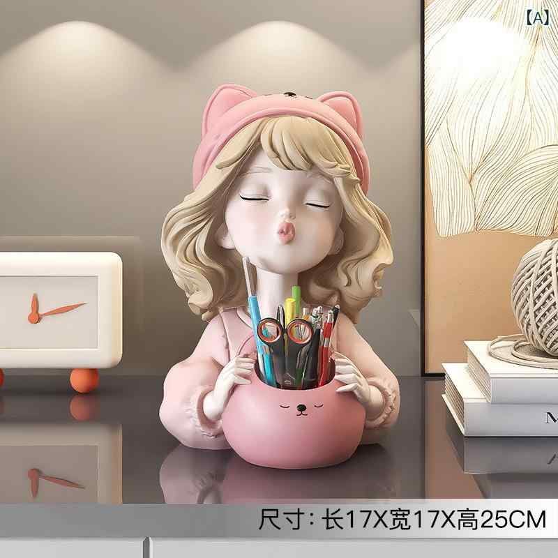 ふんわり暮らし鞄店のインテリア雑貨 女の子 ガールズ かわいい 樹脂製 ペン立て 筆立て 置物 オブジェ メイクブラシ 口紅 収納ケース 卓上収納 オフィス デスク 卓上飾り 実用的 誕生日 プレゼント｜アングル2