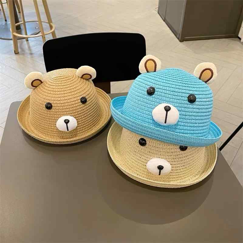 Hats - 麦わら帽子 男の子 女の子 ベビー キッズ 男女兼用 かわいい おしゃれ 日よけ UVカット 通気性 草編み 丸型 バケットハット ストローハット 公園 お出かけ レジャー 旅行