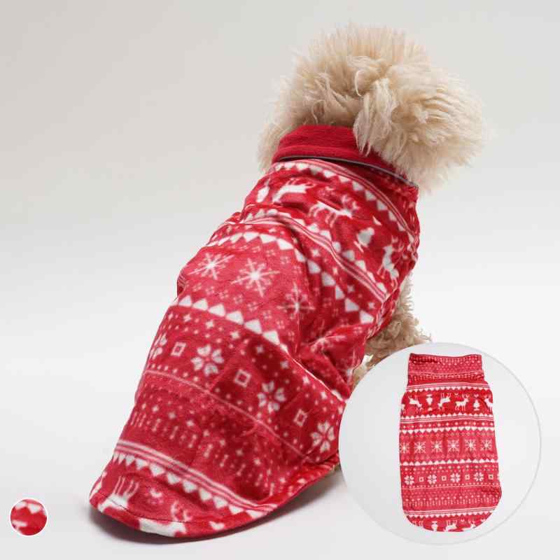Rakuten - 犬服 冬用 リバーシブルマント ポンチョ ケープ 赤 レッド 雪柄 トナカイ ボーダー柄 防寒 ポリエステル お散歩 お出かけ