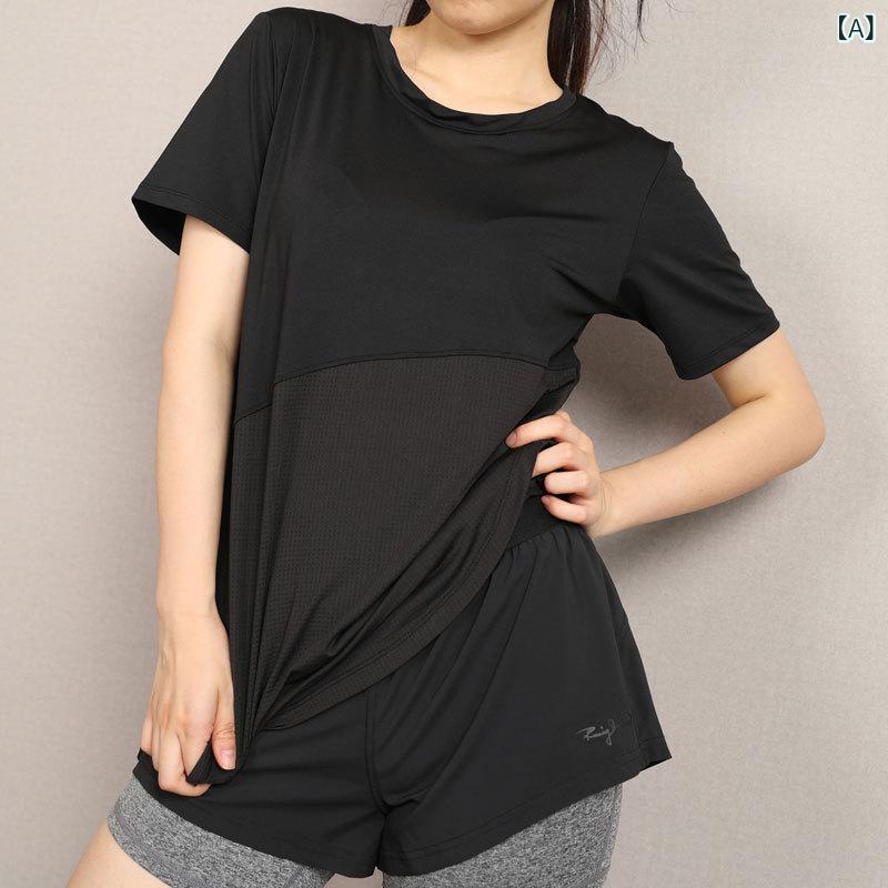Tシャツ レディース ヨガ フィットネス ランニング ゆったり 半袖 通気性 速乾 ポ...