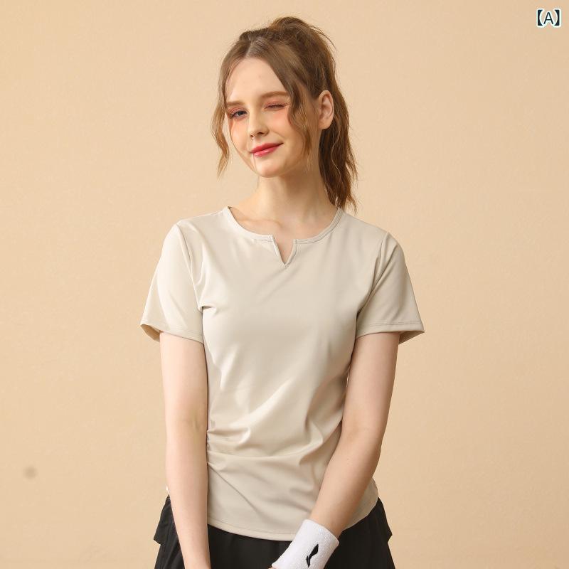 Tシャツ レディース Vネック 半袖 夏 通気性 速乾 ヨガ フィットネス ランニング ...