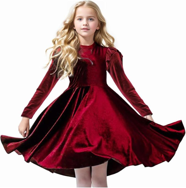 ワンピース 女の子 プリンセスドレス 長袖 フリル カジュアル オールシーズン パーティー ダンス服 かわいい キャンディー ベルベット ポリエステル ピンク ブラック グリーン
