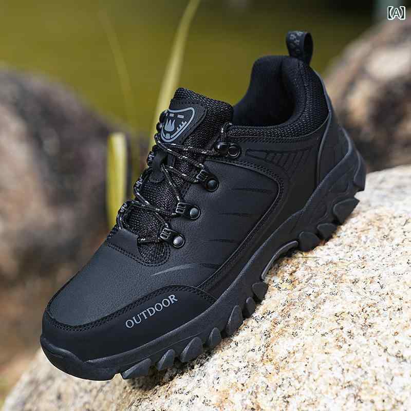 樂天商城 - 登山靴 メンズ 秋冬 アウトドア ハイキング トレッキング ローカット レースアップ 快適 大サイズ 耐摩耗ソール 耐久 合成レザー メッシュ内側 ゴムソール 接着製法 黒 灰色 青