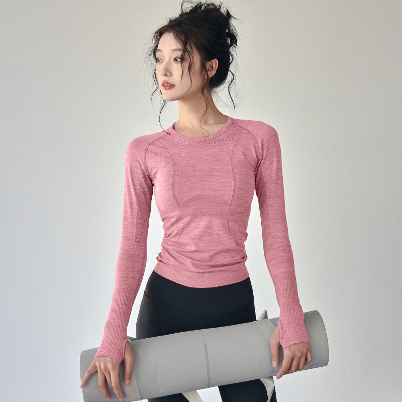 Pants - Tシャツ レディース 長袖 秋冬 スリム クルーネック 速乾 シームレス 伸縮性 通気性 ヨガ ランニング トレーニング フィットネス トップス 白 黒 グレー