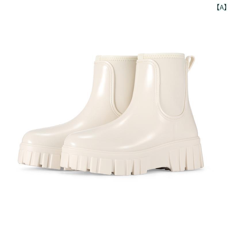 雨靴 レディース 低筒 防水 防滑 PVC ビニール 素材 加厚 暖か 平底 無地 冬 ベージュ ピンク ブラック かわいい 学生風 普段使い 通勤 雨の日
