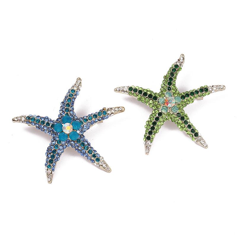 ブローチ レディース ヒトデ モチーフ ジルコニア 装飾 高級感 合金 レトロ スカーフ ピン アクセサリー チャイナドレス 緑 青 普段使い 合わせやすい 動物 デザイン 女性 向け ファッション 小物