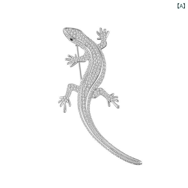 ブローチ メンズ レディース ヤモリ ジルコニア 動物 モチーフ レトロ コート アクセサリー 胸花 ファッション 通勤 装飾 銅 シルバー ゴールド 春の商品画像 2