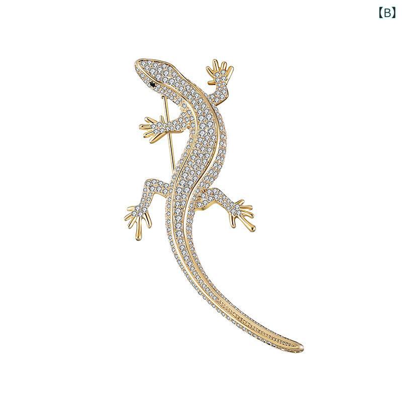 ブローチ メンズ レディース ヤモリ ジルコニア 動物 モチーフ レトロ コート アクセサリー 胸花 ファッション 通勤 装飾 銅 シルバー ゴールド 春の商品画像 3