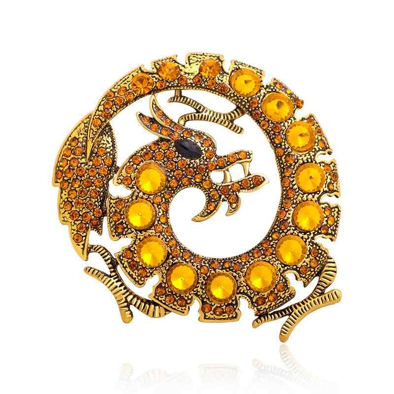 ブローチ メンズ 龍 モチーフ パール 付き クリスタル インセット 合金製 ファッション…