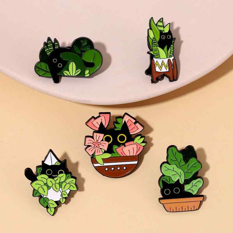 乐天商城 - ブローチ メンズ レディース 黒 猫 かわいい カートゥーン 盆栽 植物 デザイン 装飾 アクセサリー 通勤 普段使い 合金 電気メッキ加工 幾何型 アルファベット モチーフ ファッション