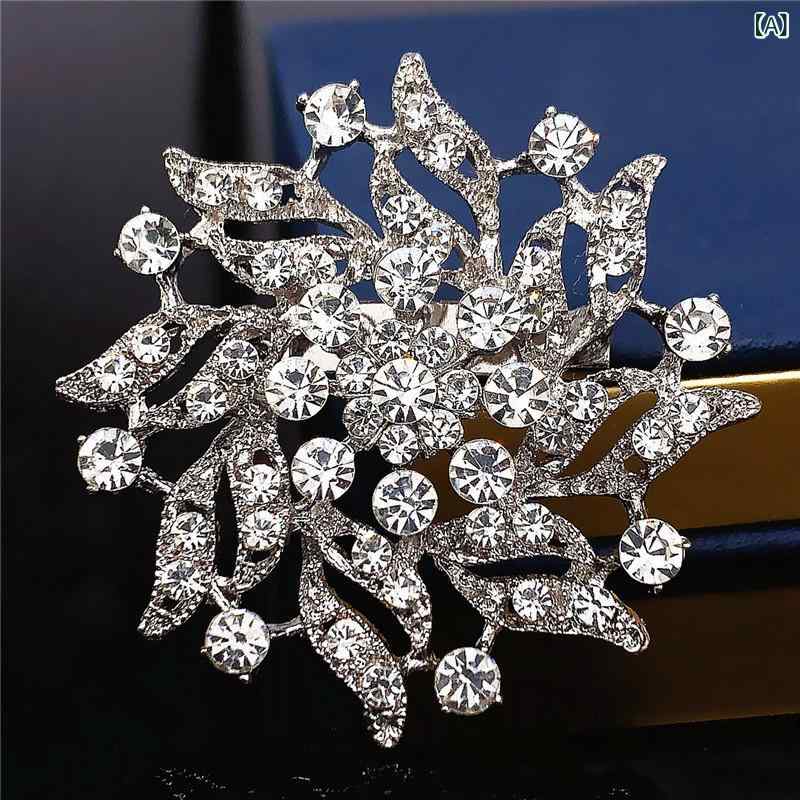 ブローチ メンズ レディース 雪の結晶 花 デザイン ラインストーン 満載 合金 白 ...
