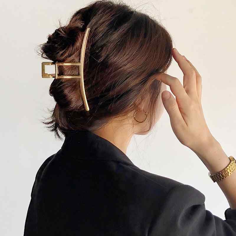 ヘアクリップ レディース 大型 後頭部用 韓国風 幾何学 長条形 方形グリップ マット合金 電気メッキ加工 シンプル 通勤 ヘアアクセサリー ゴールド シルバー ブラック