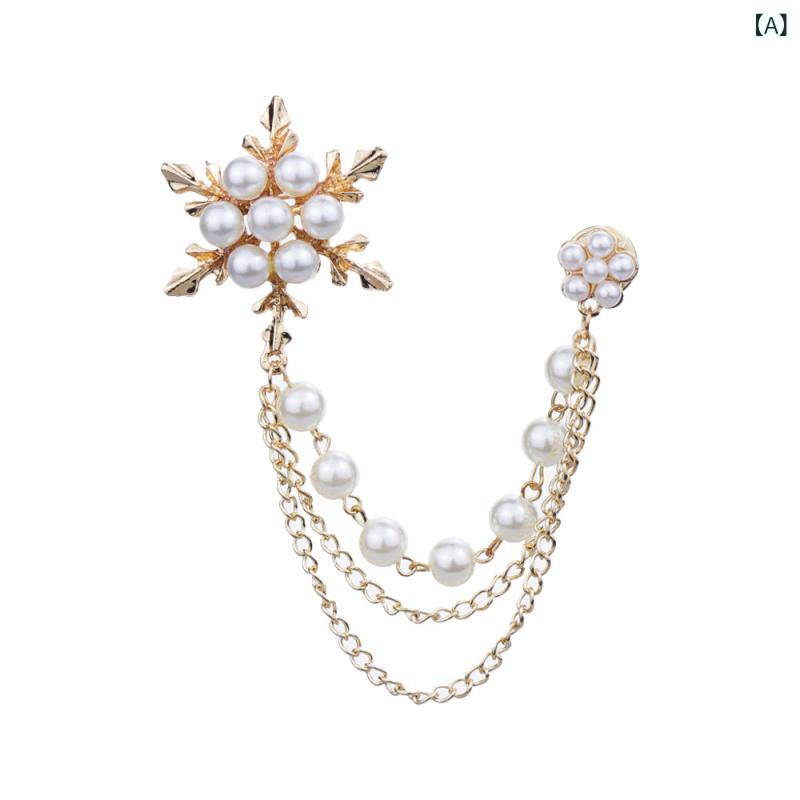 ブローチ メンズ レディース ファッション パール タッセル 花モチーフ 韓国風 爽やか かわいい アクセサリー 服飾装飾 金 銀 合金 メッキ加工 春 普段使い おしゃれ