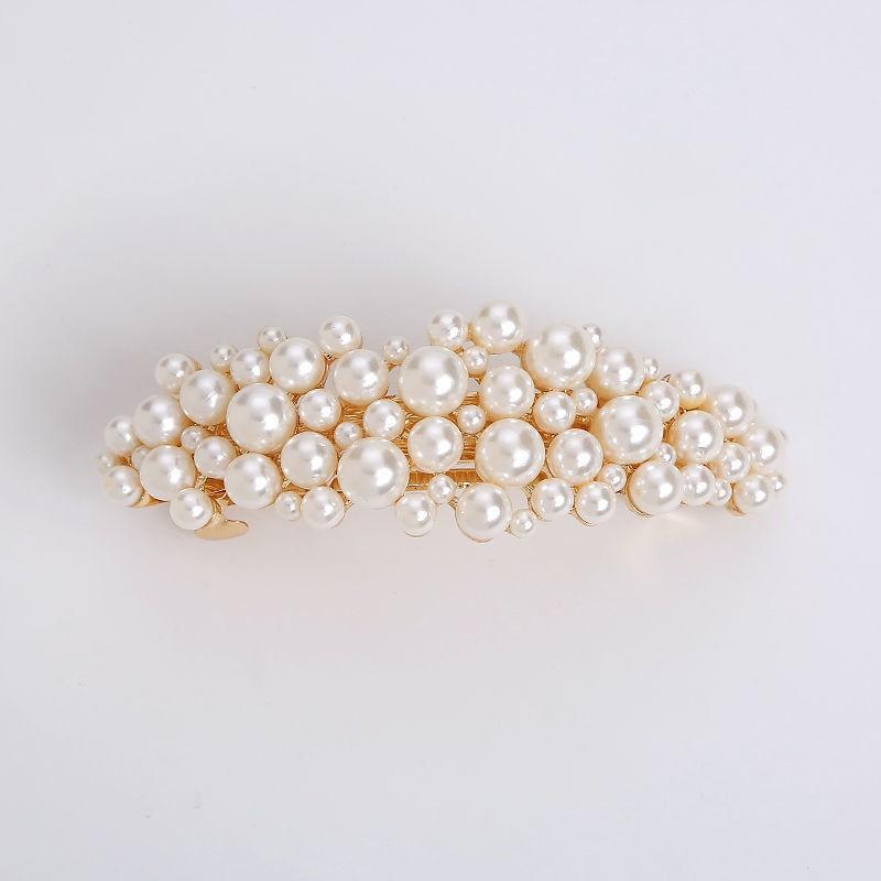 ヘアクリップ レディース 花モチーフ パール ラインストーン バネ式 トップクリッ...