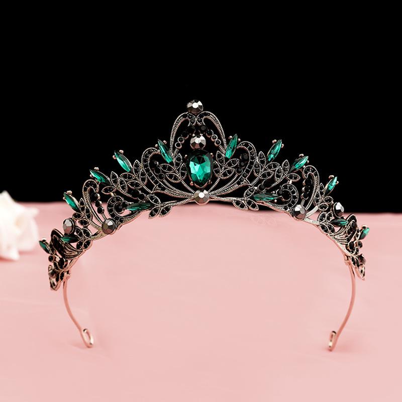 ヘアアクセサリー レディース 王冠 バロック レトロ 黒 高級感 おしゃれ 豪華 新婦 結婚式 誕生日 クイーン 金属製 メッキ加工 白水晶 ウェディング エスニック パーティー