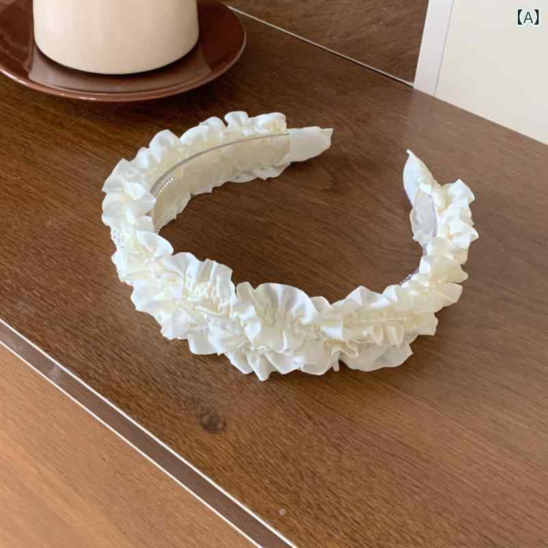 ヘッドバンド レディース プリーツ 幅広 高級感 編み込み ブレイド 水晶 パール ヘアゴム ヘアアクセサリー 春 ベージュ カーキ ブラック おしゃれ かわいい 普段使い 通勤 ファッション