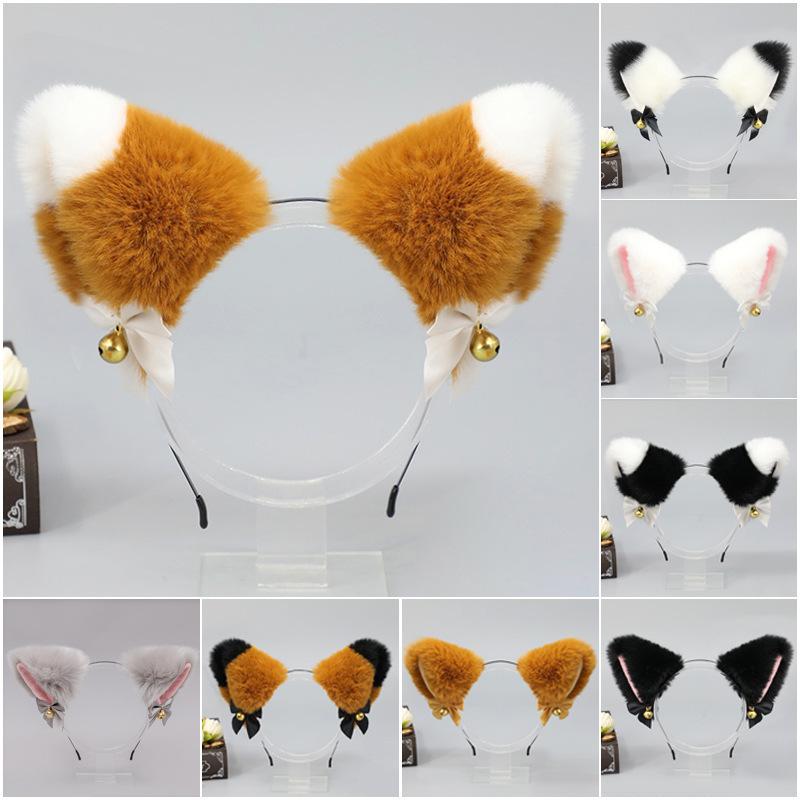 Rakuten - ヘアアクセサリー メンズ レディース ハンドメイド ふわふわ 猫耳 狐耳 ヘアバンド 鈴付き 蝶結び 布製 かわいい 日系 おしゃれ ピンク 黒 白 リアル