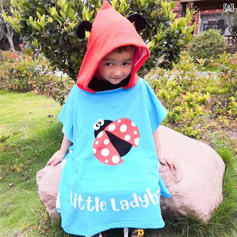 ふんわり暮らし鞄店のビーチタオル ベビー 男の子 女の子 ポンチョ 浴袍 バスタオル マイクロファイバー 軽量 カートゥン柄 プリント かわいい ピンク パープル グリーン 夏 水遊び お風呂 フリーサイズ｜アングル2