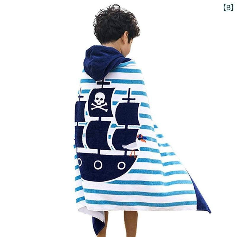 フードタオル 男の子 女の子 ベビー 子供 カートゥーン柄 ビーチポンチョ 吸水性 綿 大型 かわいい アメリカ国旗柄 海賊船柄 緑ワニ柄 海底世界柄 プール お風呂 [3]