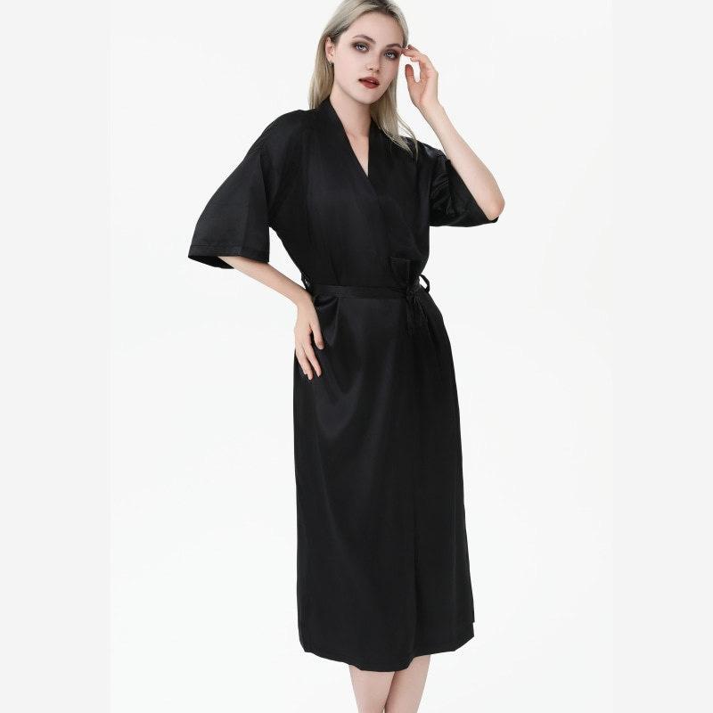 スリープローブ レディース ロング丈 Vネック ストレッチ ポリエステル 薄手 セクシー 無地 オールシーズン 高級感 快適 カジュアル ホーム リラックス ブラック ホワイト エレガント