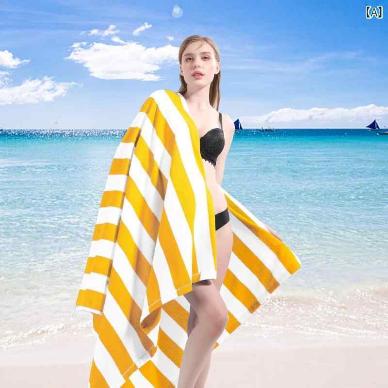 ビーチタオル メンズ レディース マイクロファイバー ストライプ 吸水 速乾 大判 夏 バスタオル プールタオル 旅行 軽量 ソフト