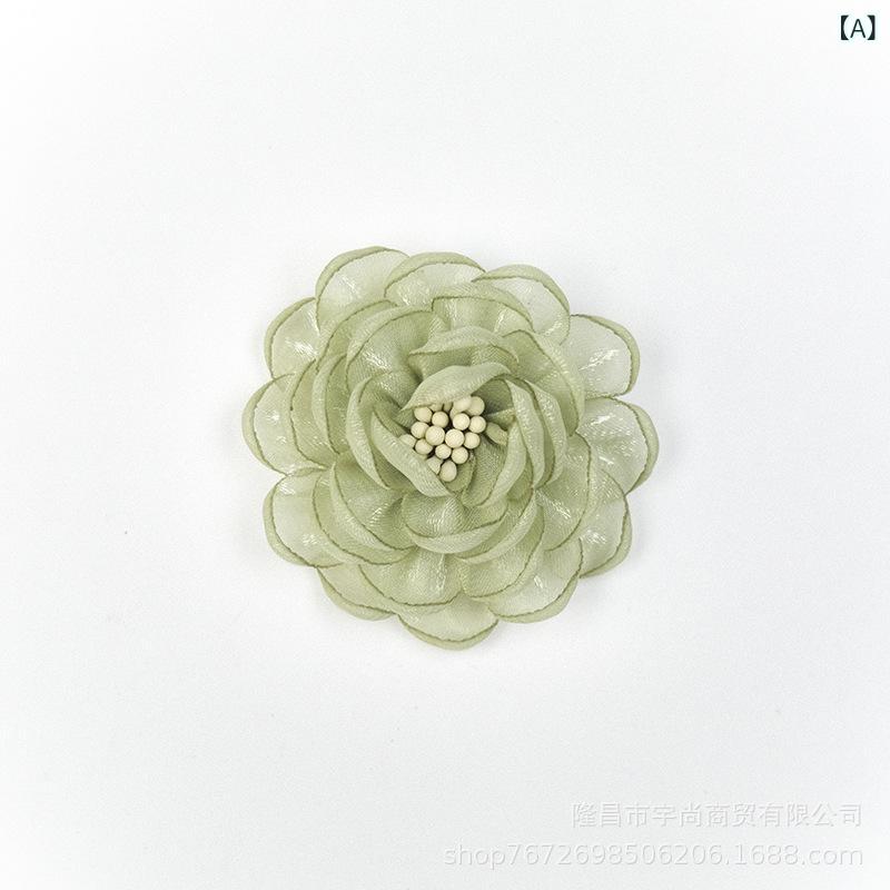 花飾り 立体 布花 手編み 韓国風 ナチュラル スイート アクセサリー 胸花 頭花 ヘアクリップ ヘアピン ピン 飾り 植物モチーフ バラ チューリップ かわいい おしゃれ 普段使い 緑 青 ピンクの商品画像 2