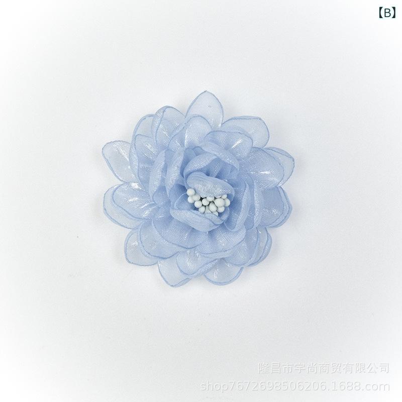 花飾り 立体 布花 手編み 韓国風 ナチュラル スイート アクセサリー 胸花 頭花 ヘアクリップ ヘアピン ピン 飾り 植物モチーフ バラ チューリップ かわいい おしゃれ 普段使い 緑 青 ピンクの商品画像 3