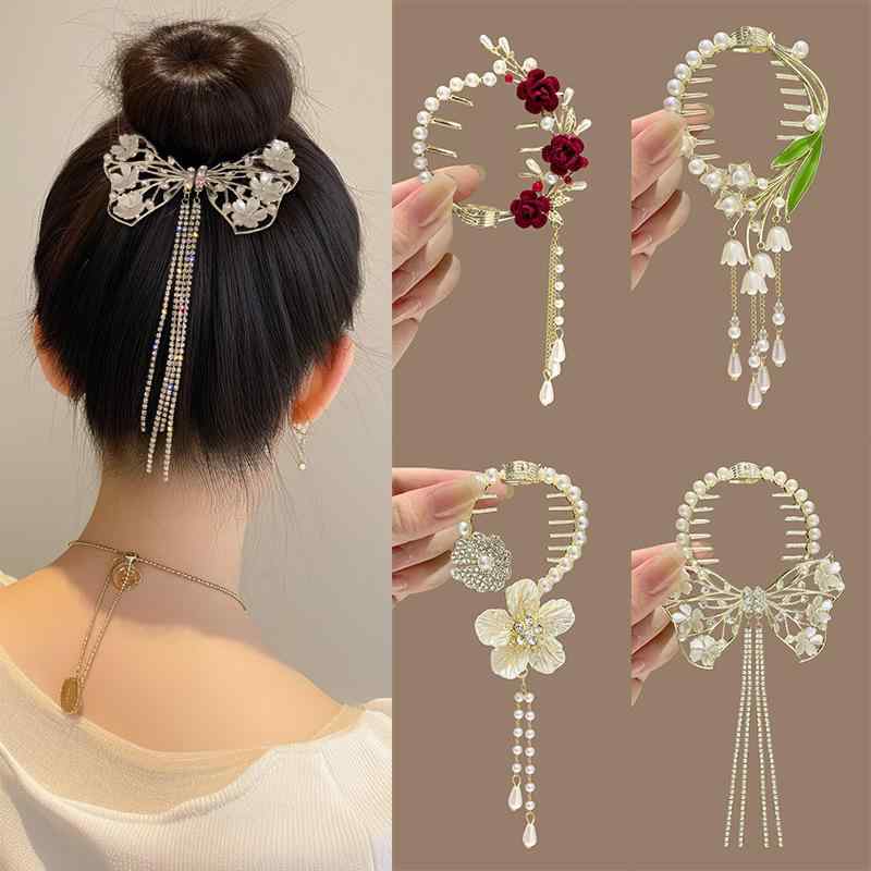 ヘアクリップ レディース 高級感 ハーフアップ お団子ヘア 固定 古風 スズラン 花 ...