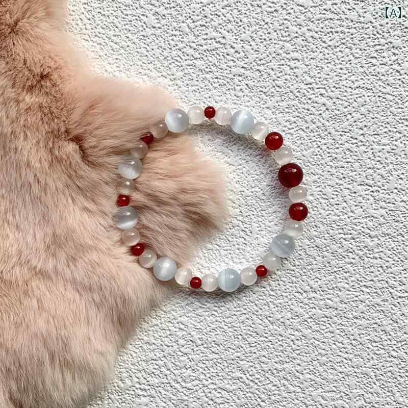 White Coral - ブレスレット メンズ レディース キャッツアイ ビーズ チェーン レトロ 赤 丸型 精巧 手作り アクセサリー 普段使い 華やか 個性 腕輪