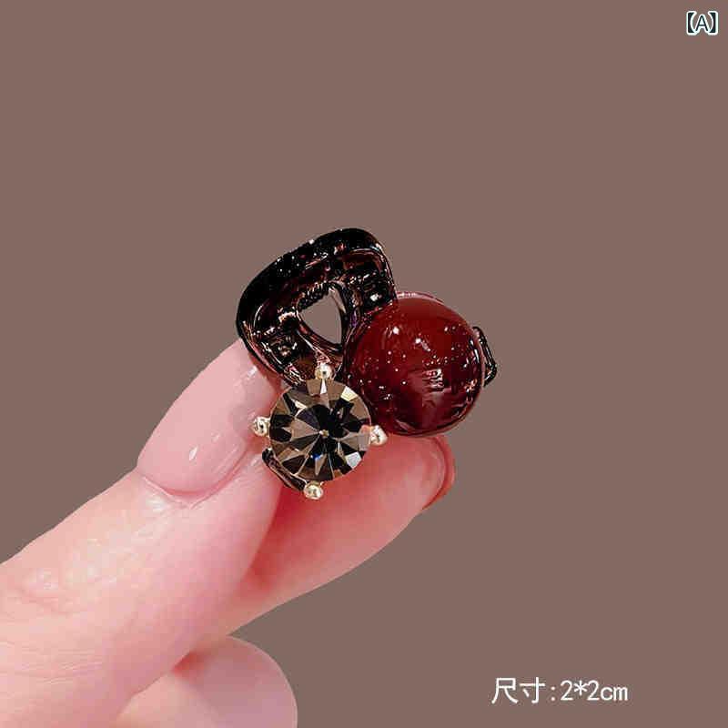 ヘアアクセサリー レディース 赤 パール ラインストーン 装飾 ミニ クロップクリッ...