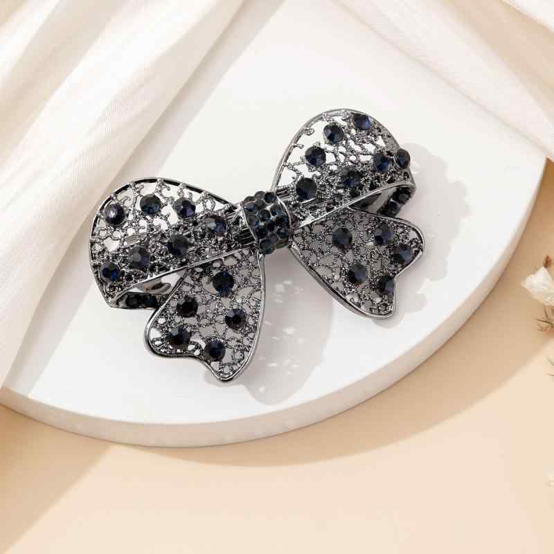 ヘアクリップ レディース 春 レトロ ラインストーン 小型 スプリング サイド トップ ポニーテール 横 アクセサリー かわいい リボン イレーギュラー アンティークシルバー ブラック 合金 普段使い おしゃれ ヘアアレンジ