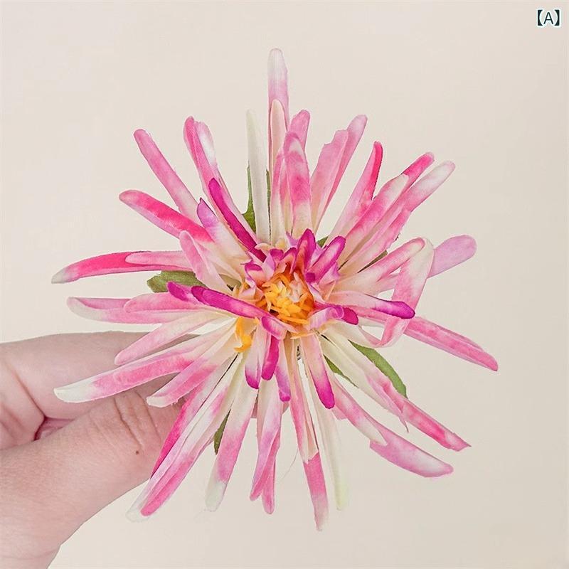 ヘアクリップ レディース 蟹爪型 菊花 花モチーフ かわいい ピンク ワインレッド 春 手作り 頭飾 アクセサリー 普段使い 花柄 甘め スタイル ナチュラル 混合素材 鴨嘴型 フラワー 女の子 ヘア飾り