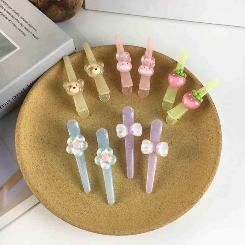 Accessories Supplies - ヘアクリップ レディース かわいい キャンディカラー ゼリー風 いちご クマ 蝶結 ウサギ 小花 サイドクリップ ダックビル 樹脂 ヘアアクセサリー 普段使い おしゃれ スイート フレッシュ