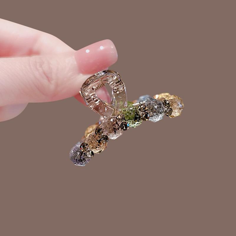 Accessories Supplies - ヘアクリップ レディース ラインストーン シンプル 汎用 ファッション 後頭部 半結び 韓国スタイル サイド クロス 手作り 高級感 通勤 普段使い カラフル