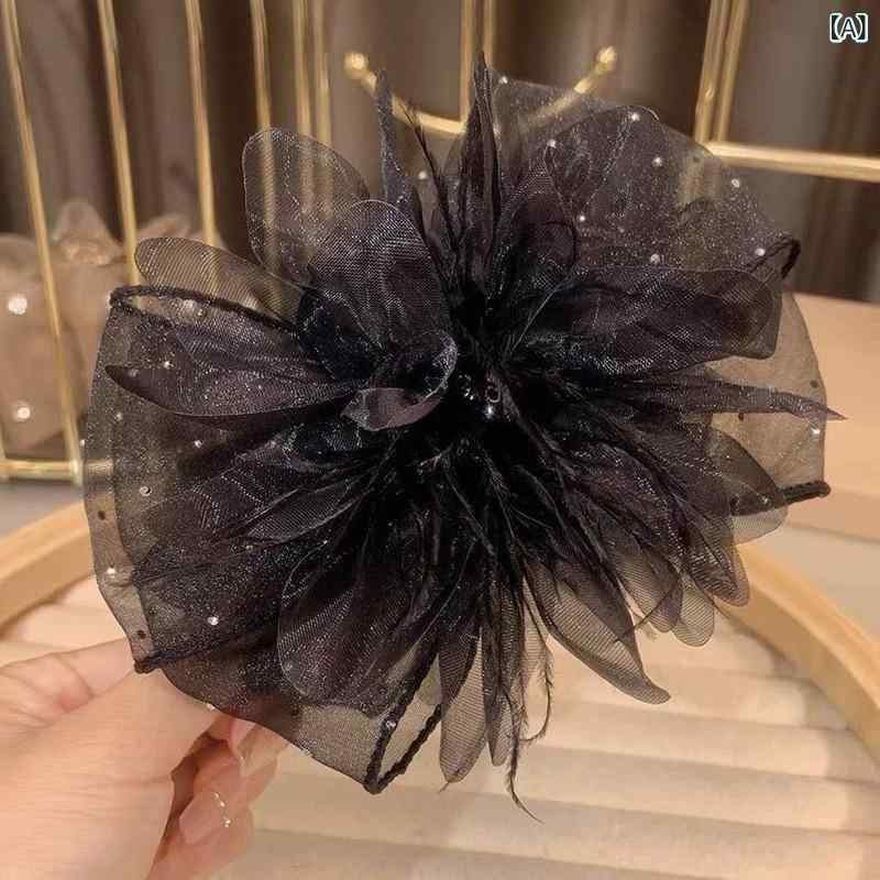 Other - つかみヘアクリップ レディース 黒 大型 サテン 蝶結び 方形ジルコニア 高級感 後頭部 アクリル 手作り 夏 かわいい おしゃれ 韓国風 爽やか スイート ヘアスタイル