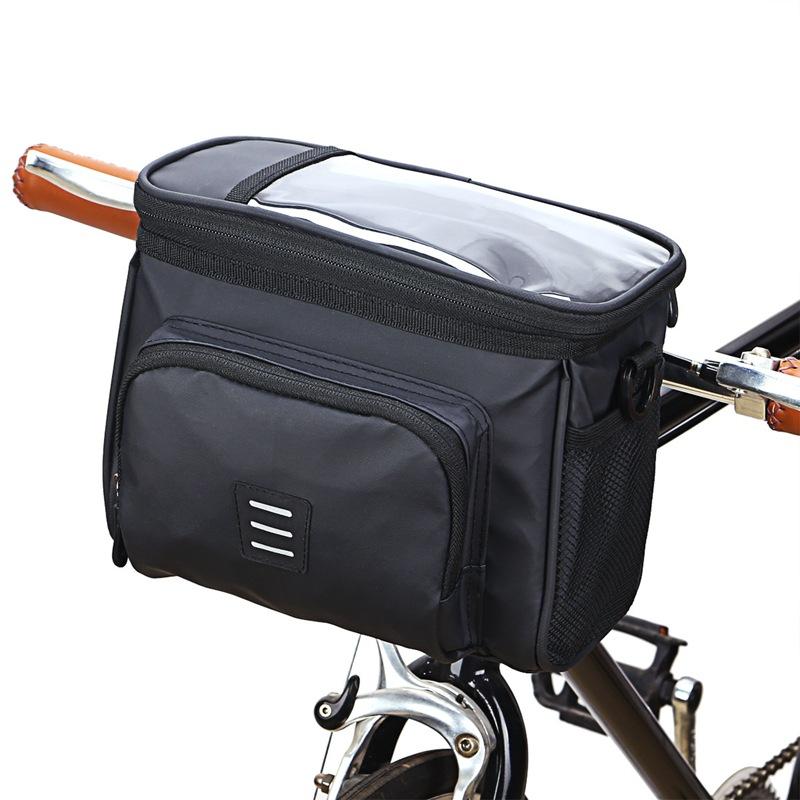 自転車バッグ 折りたたみ自転車 電動 マウンテン ロードバイク用 フロント ハンドルバー ポーチ PVC ブラック サイクリング ツーリング 通勤 通学 アウトドア 大容量 収納 多機能
