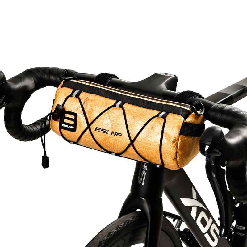 自転車用バッグ 大容量 防水 軽量 ブラウン サイクリング ツーリング 収納 ハンドル取り付け マウンテンバイク ロードバイク 斜め掛け 肩掛け