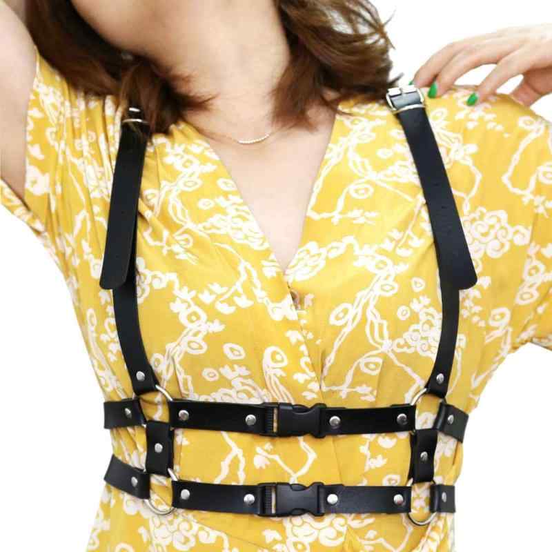 ボディハーネス 男女兼用 ゴシック パンク レザー ウエストベルト チェストストラップ 肩ストラップ サイズ調整可能 スタイルアップ ファッション小物