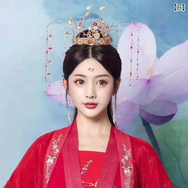 ヘアアクセサリー レディース 漢服 古風 魏晋風 コスプレ 和装 鳳凰 冠 ティアラ かんざし ヘアクリップ ヘアピン タッセル レトロ アンティーク シンプル エレガント 華やか 合金 3