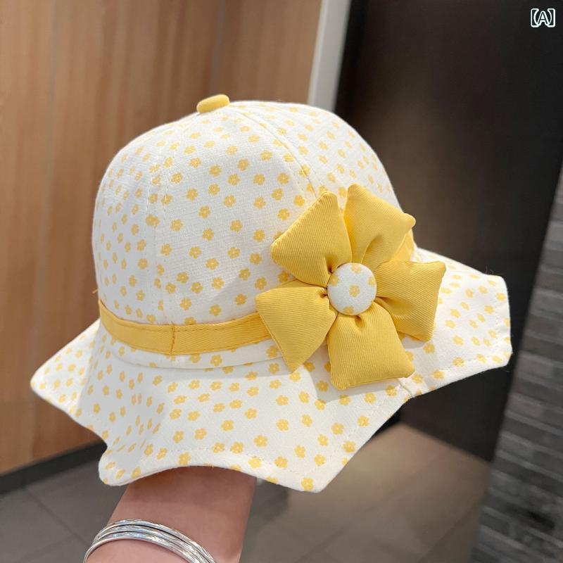 ふんわり暮らし鞄店の帽子 ベビー 女の子用 春夏 バケットハット プリンセス かわいい コットン 日よけ UVカット つば広 紫外線対策 イエロー グリーン ピンク オレンジ 6ヶ月 1歳 2歳｜アングル2