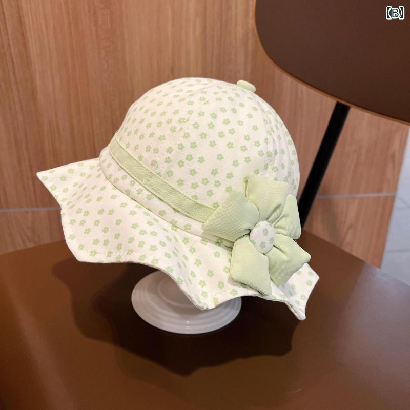 ふんわり暮らし鞄店の帽子 ベビー 女の子用 春夏 バケットハット プリンセス かわいい コットン 日よけ UVカット つば広 紫外線対策 イエロー グリーン ピンク オレンジ 6ヶ月 1歳 2歳｜アングル3