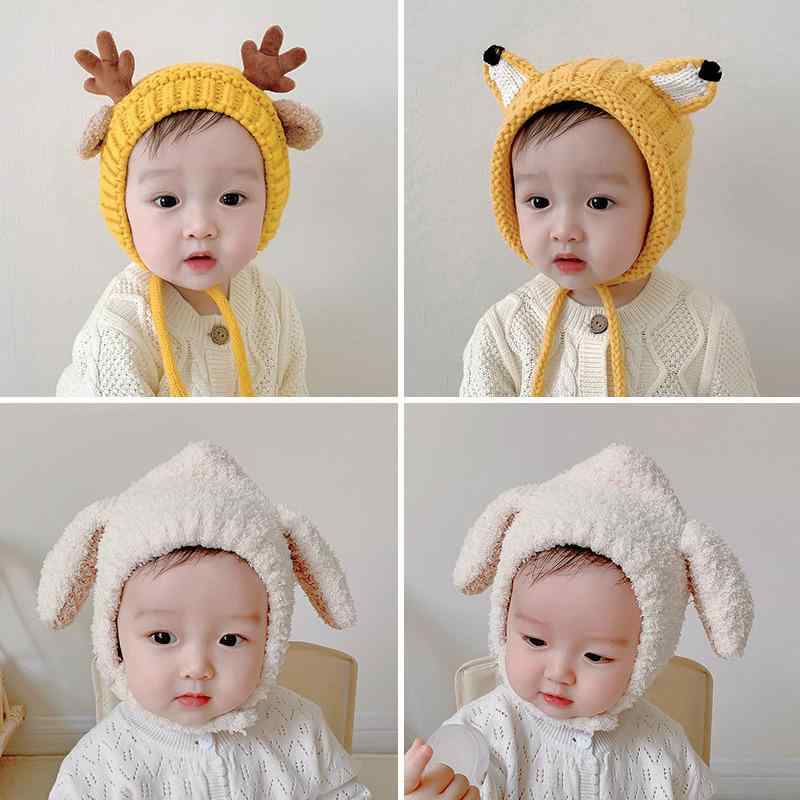 Hats - ベビー帽子 男女兼用 赤ちゃん 幼児 秋冬 コットン 綿 かわいい ニット帽 防寒 あたたかい 耳当て付き お出かけ 万能 おしゃれ 普段使い やわらか素材
