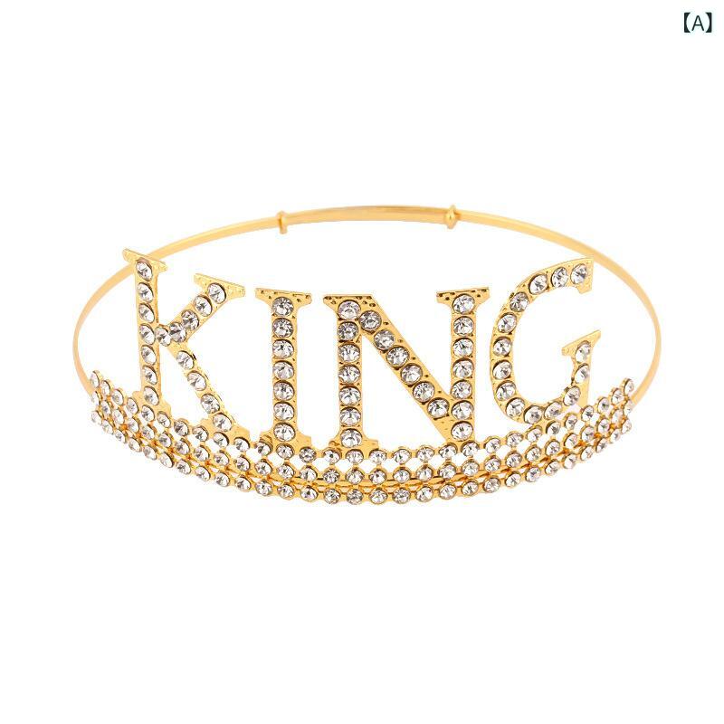 王冠 メンズ 男性用 誕生日 パーティー クラウン KINGロゴ メタル製 円形 ヘアアクセサリー 髪飾り ヘッドドレス イベント 記念日 撮影用 装飾品 ゴールド シルバー ローズゴールド