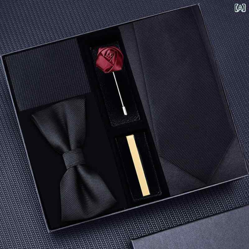 ネクタイ メンズ 男性用 5点セット 結婚式 披露宴 ウェディング 新郎 フォーマル 正装 ビジネス タイ 蝶ネクタイ ネクタイピン ブローチ ポリエステル パーティー