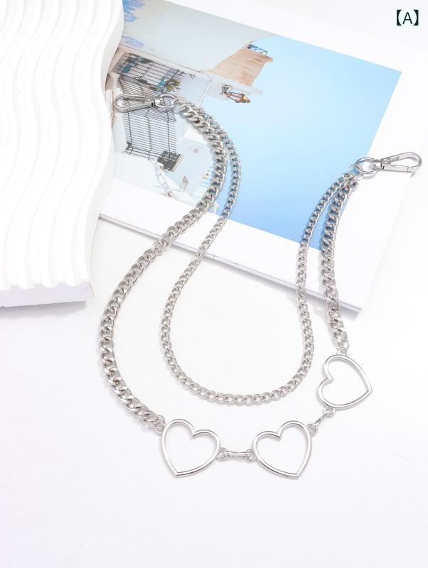 アクセサリー 欧米風 ハート パンツチェーン ヒップホップ パンク ストリート ファッション小物 多重デザイン おしゃれ 個性的 カジュアル メタル合金製 電気メッキ シルバー系