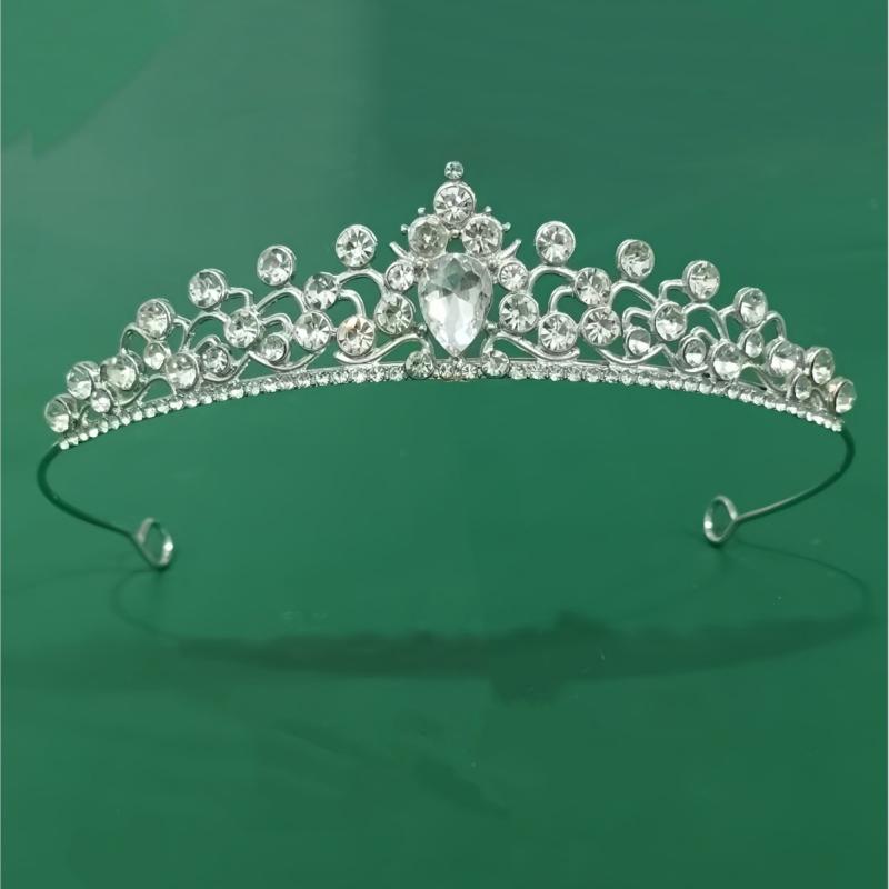 ヘアアクセサリー レディース クラウン ティアラ 花嫁 ウェディング ブライダル 結婚式 披露宴 前撮り 二次会 パーティー 髪飾り レトロ 欧米風 アンティーク調 エレガント 合金製 シルバーカラー ラインストーン クリスタル 水滴型 華やか