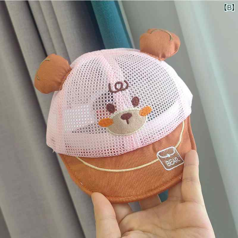 ふんわり暮らし鞄店のメッシュキャップ ベビー 新生児 0-6ヶ月 赤ちゃん くま 刺繍 ワンポイント ソフトつば 綿 コットン 日よけ 紫外線対策 夏｜アングル2
