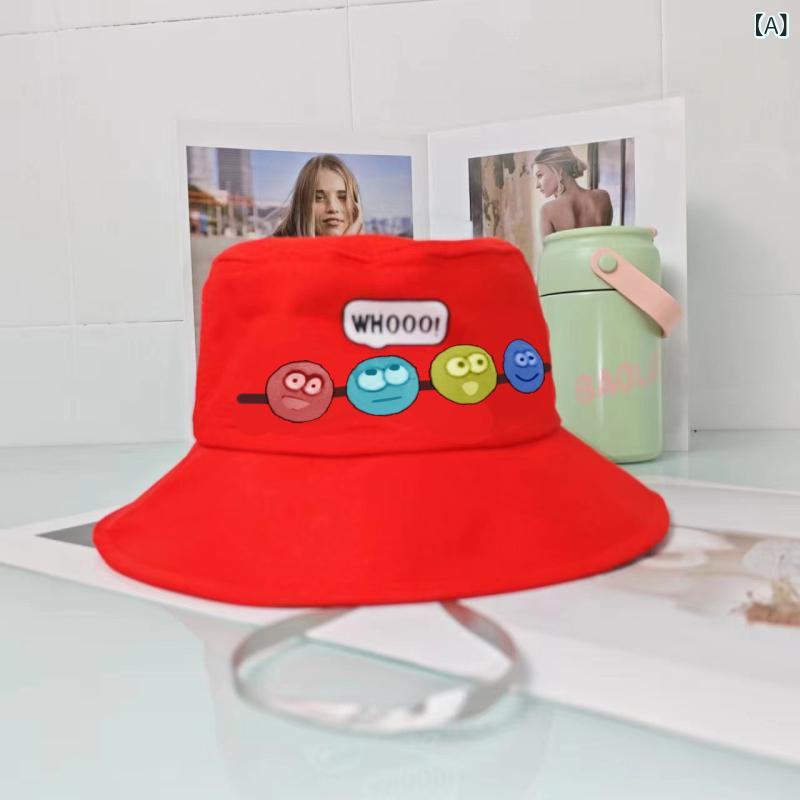 Hats - ハット キッズ ベビー 男の子 女の子 バケットハット かわいい おしゃれ シンプル カジュアル 日よけ UVカット 通気性 防風 アウトドア 綿混紡 スマイル ウサギ ロボット クマ アニマル柄 レッド イエロー ブラウン ブラック ブルー